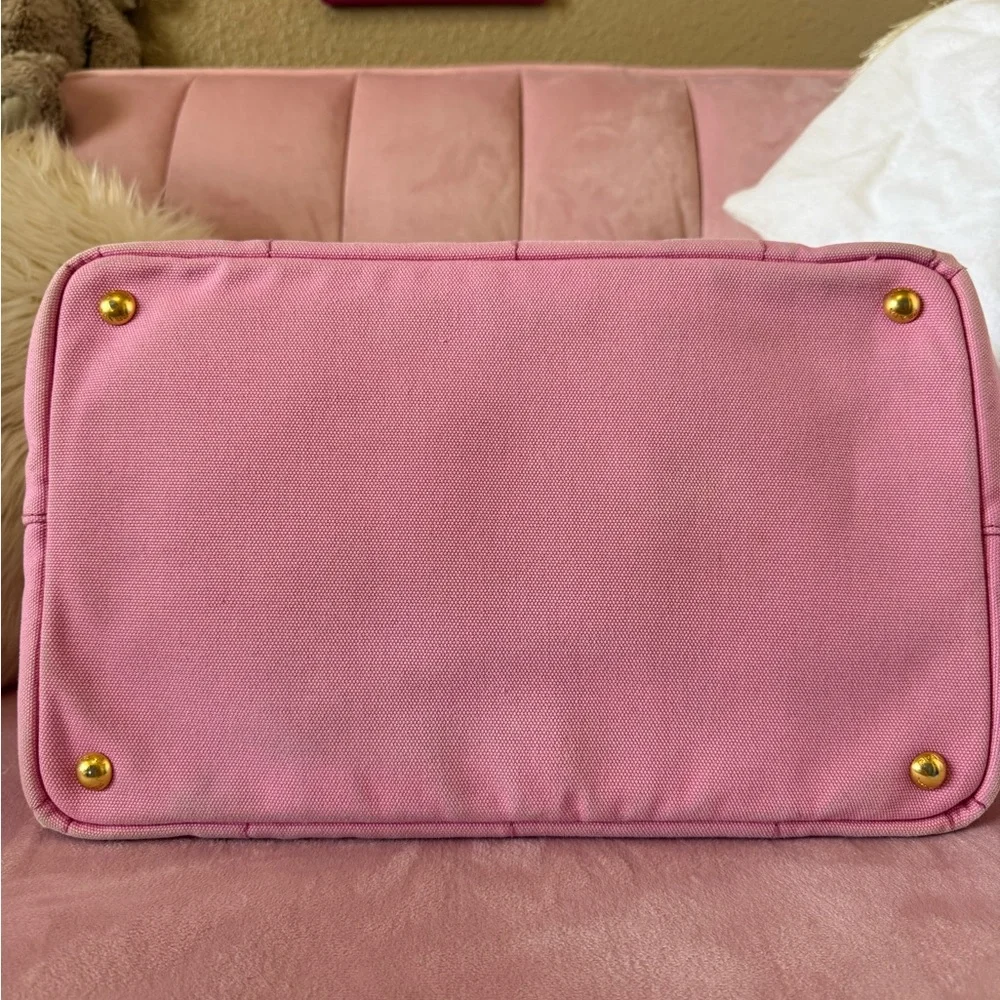 💯Authentic PRADA CANAPA Pink Canvas Logo Tote - Picture 10 of 17